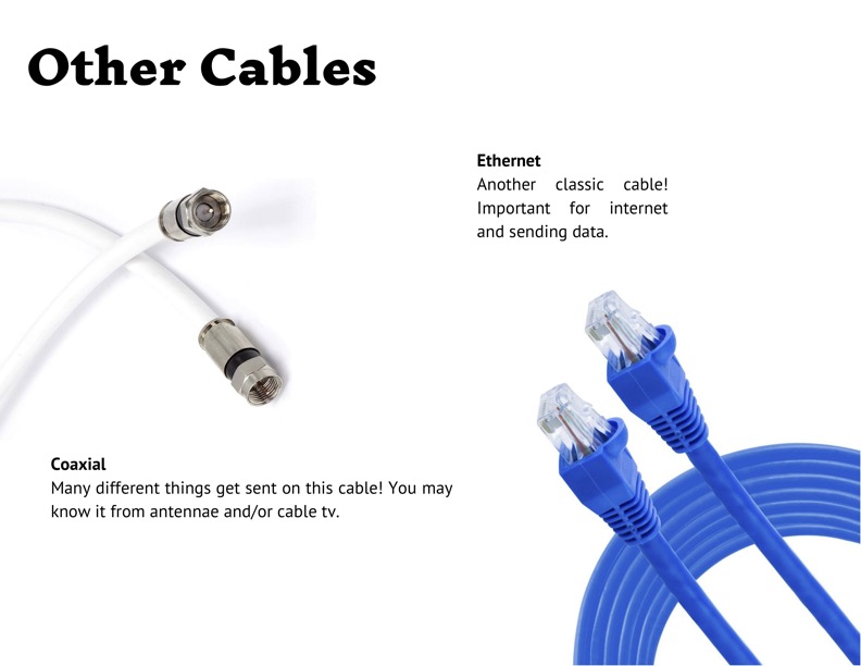 Images and descriptions of Ethernet and Coaxial