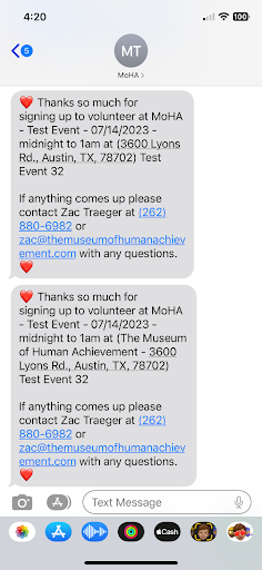 Text of volunteer confirmation