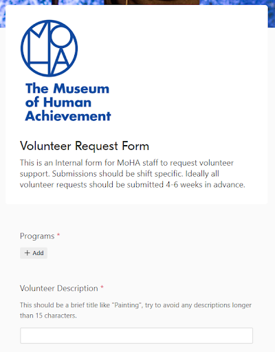 Beginning of Volunteer Request Form