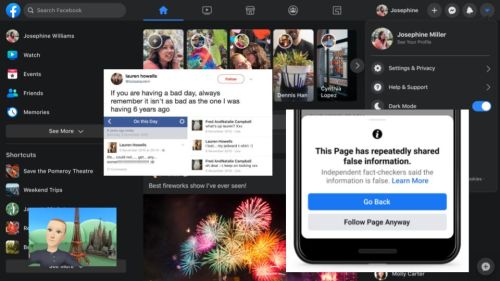 Layered screenshots of Facebook with desktop and mobile.