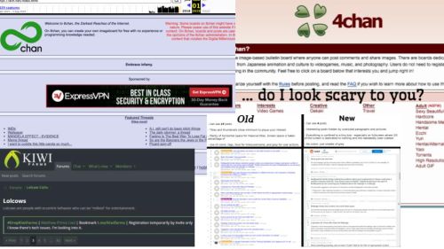 layered screenshots of 4chan, 8chan, kiwi farms, etc, with small text: Do I look scary to you.
