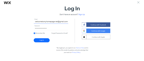 Log in window