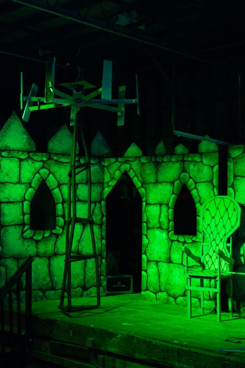 Set of Edward Normhands with assembled 5G tower and castle lit in green