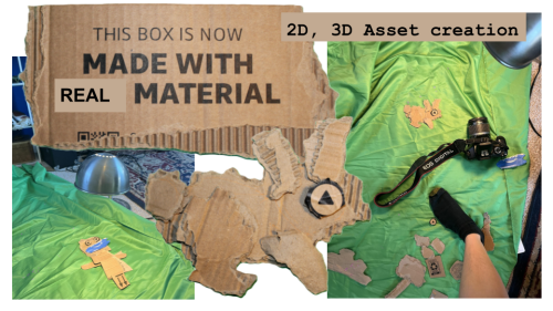 Cardboard assets being photographed