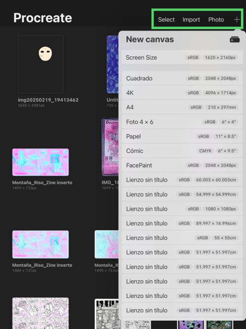 Screenshot of Procreate interface. Shows the main tool bar that appears on top right.