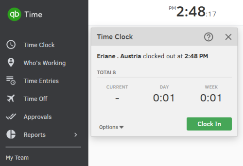 Time Clock pop up when clocked out.