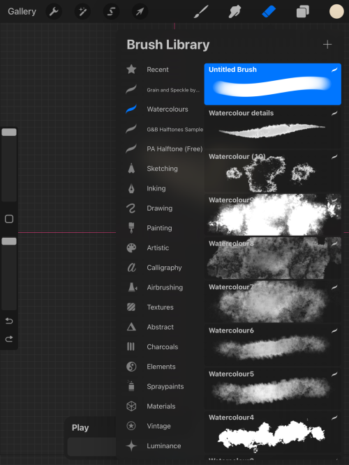 Screenshot of Procreate interface. Brush library for Erase tool.