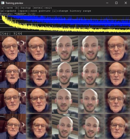 Screenshot of deepfake training itself to turn Sam into Rudy and viceversa