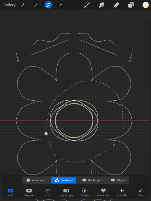 Screenshot of Procreate interface. Selection tool menu.