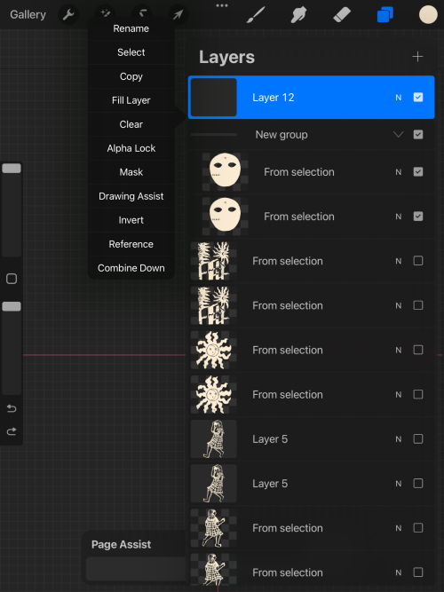 Screenshot of Procreate interface. Group of layers.